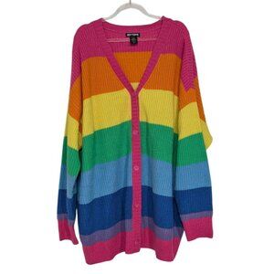 Hot Topic Rainbow Stripe Cardigan Womens Size 2X Multicolor Kidcore V Neck